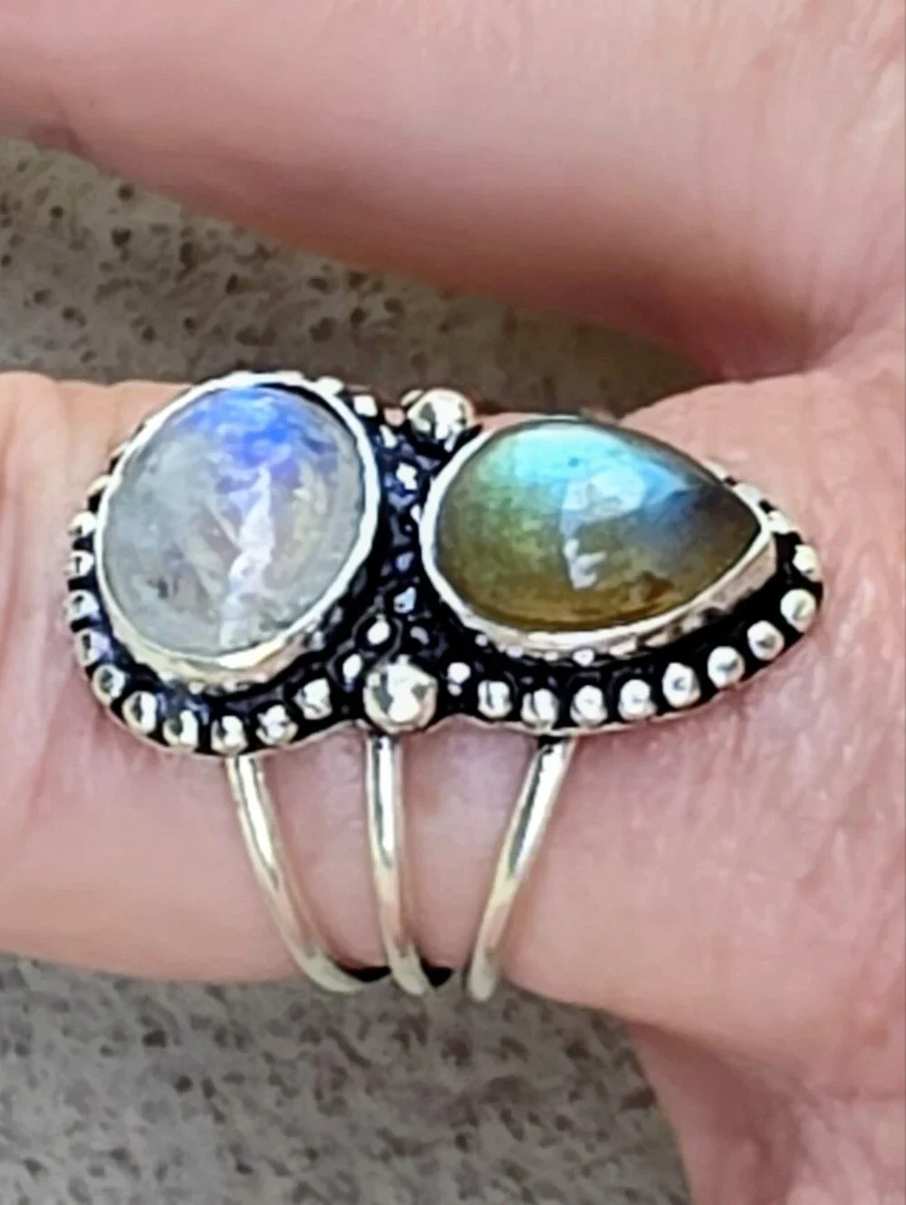 Rainbow Moonstone & Labradorite Gemstone Ring In 925 Sterling Silver (7)